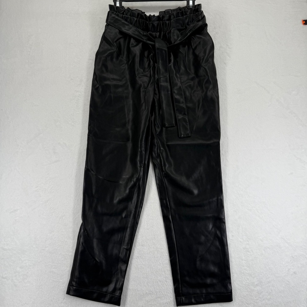 Avec Les Filles Black Faux Leather Paperbag Waist Pants Women's Size S‎